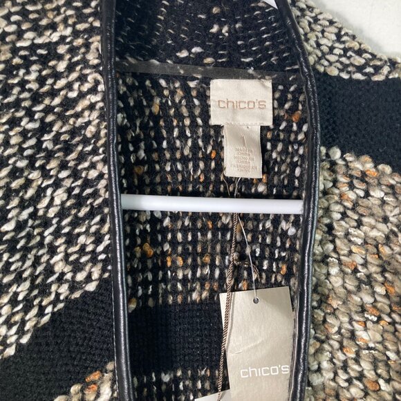 Chicos Wool Blend Fringe Tweed Kinsley Cardigan Sweater M Black Neutral - Picture 6 of 11